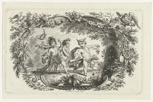 Three Putti by a Beehive by Simon Fokke