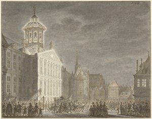 Illumination of the Town Hall for William V and Wilhelmina of Prussia, 1768 by Simon Fokke