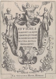 Cartouche with Garlands and Figures by Simon Frisius