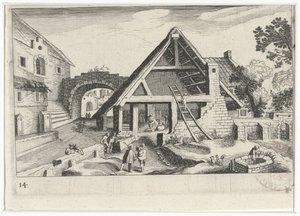 Village Scene with the Holy Family (series: Southern European Landscapes) by Simon Frisius