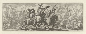 Three Cavalrymen at a Battle with Elephants, Cavalry (series title) by Simon Frisius