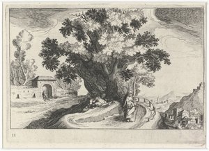 Hill Landscape with Embracing Figures Under a Tree (Southern European Landscapes)
