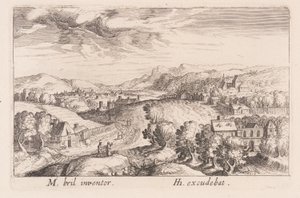 Hilly Landscape with Three Couples, from Topographia Variarum Regionum by Simon Frisius