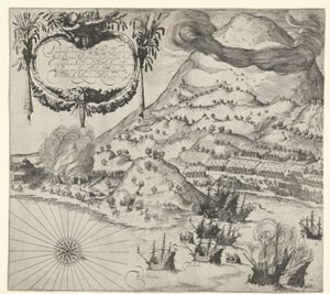 Victory of the Dutch over the Portuguese at Tidore (left plate), 1605 by Simon Frisius