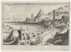 Cityscape with an Aqueduct (Southern European Landscapes) by Simon Frisius