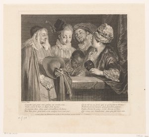 Group of Five Actors by a Parapet by Simon Henri Thomassin