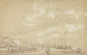 Fishermen drying nets on Scheveningen Beach