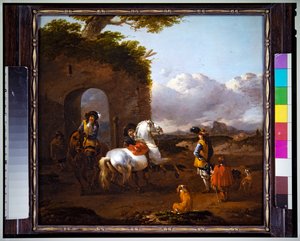 Cavaliers in an Italianate Landscape by Simon Johannes van Douw