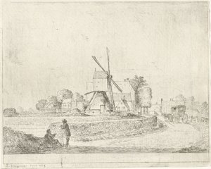 Mill and Houses Along a Country Road by Simon Klapmuts