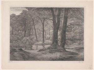 Forest with Pond and Reclining Man by Simon Moulijn (signed by artist)