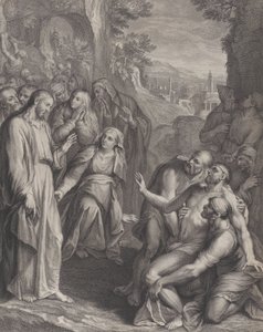 The Raising of Lazarus, with Christ standing at left