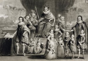 His Majesty James I and his Royal Progeny together with the Family of the King of Bohemia, engraved by Charles Turner