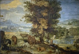 Landscape with Shepherd and Animals by Sinibaldo Scorza