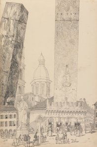 Album of 30 Views in the Tyrol and Italy: Leaning Towers, Statue of St. Francis, Bologna 12th Nov.r 1840 by Sir Charles D