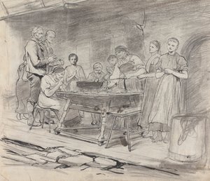 Study of Women and Men Saying Grace, Before a Meal by Sir Hubert von Herkomer