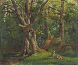 Woodland Scene with Rabbits