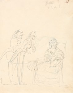 Two Gentlemen Talking to a Seated Lady