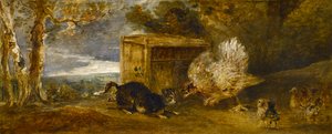 A Hen Defending Her Chickens from the Attack of a Cat by Sir Peter Francis Bourgeois