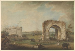 View of a Mosque and Gateway at Motijhil, c.1814-23 by Sita Ram (attr. to)