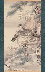 Pair of Hawks with Branch and Blossoms by Soga Shohaku