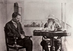 Leo Tolstoy and Anton Chekhov, Russian authors, 1902 by Sophia Andreevna Tolstaya