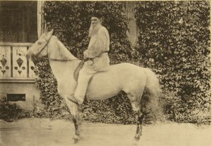 Russian Author Leo Tolstoy on Horseback, Moscow, Russia, 1890s by Sophia Andreevna Tolstaya