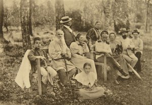 Russian Author Leo Tolstoy with Guests, Yasnaya Polyana, near Tula, Russia, 1895 by Sophia Andreevna Tolstaya