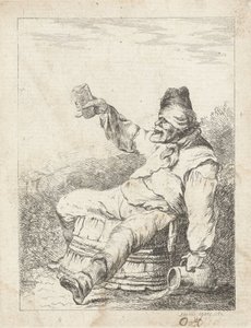 Drunken Man Sitting on a Barrel