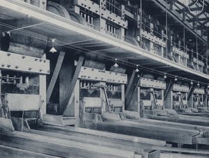 Interior of a Battery, Crown Reef Gold Mining Company (b/w photo) by South African Photographer