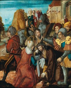 Saint Veronica presenting her veil to Christ on his way to Calvary