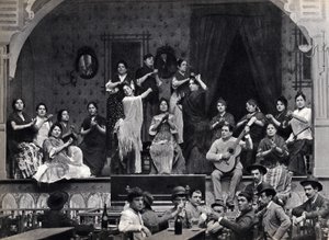 Seville, Spain, dance and flamenco music scene in a cafe. Photography, late 19th century
