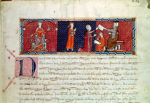 A Woman Taking an Oath before King James I of Majorca, from the Capbreu de Clayra et de Millas, 1292 by Spanish School