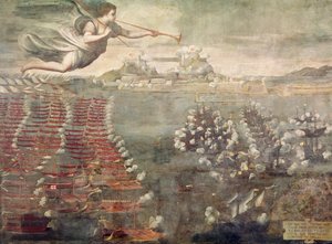Battle of Lepanto. Victorious Ships Entering the Port of Messina by Spanish School
