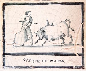 Bullfight scene on an antique tile - The Killing Stage