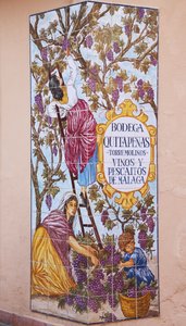 Ceramic Tile Picture of Grape Picking Outside Bodega Quitapenas