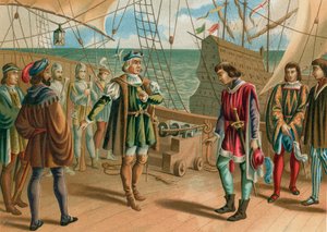 Columbus ignores the orders of the Portuguese admiral by Spanish School