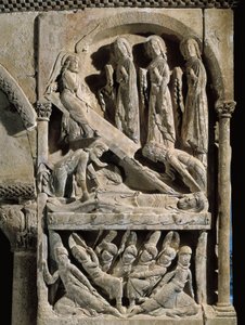 Deposition of Christ. Sculpture made by the master of Saint Dominic de Silos (12th century). Relief on stone by Spanish School