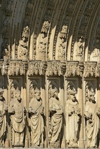 Detail from the Portal of Forgiveness (Puerta del Perdon) central portal of the West facade of Toledo Cathedral