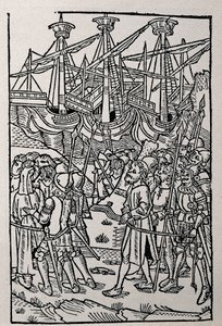Engraving in History of Vespasian, printed in 1495 in Zaragoza by Spanish School