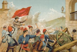 Fighting between Republican volunteers and soldiers, Sarria, Barcelona, 1874 by Spanish School