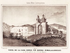 First Carlist War (1833-1840): the house where Carlist General Tomas Zumalacarregui was injured after the siege of Bilbao by Spanish School