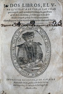 Frontispiece with the Portrait of Nicolas Monardes of a Medicine Book from the Islands of the Spanish Caribbean and Uses of the Bezoar by Spanish School