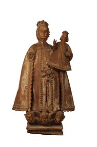 Hardwood carving of the Madonna and child, Spanish Colonial by Spanish School