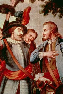 Hernando Cortes and Diego di Velasquez (detail) by Spanish School