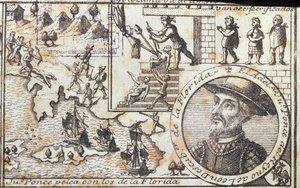 Juan Ponce battles the natives of Florida by Spanish School