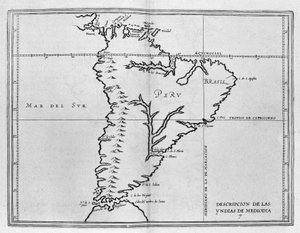 Map of Meridional America from a Spanish volume of trips from the beginning of the 17th century