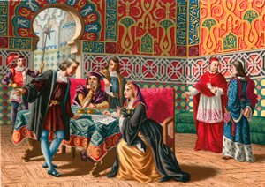 Meeting between Columbus and Ferdinand and Isabel before the voyage of discovery