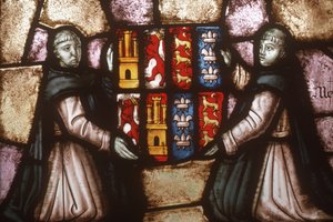 Monks holding a coat of arms