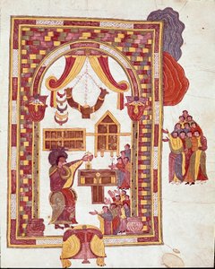 Mozarabic Art: the temple of Jerusalem, Aaron is represented as a high priest before an altar by Spanish School