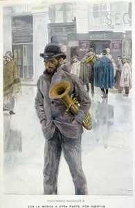 Music in the streets: musician - beggar in Madrid by Spanish School